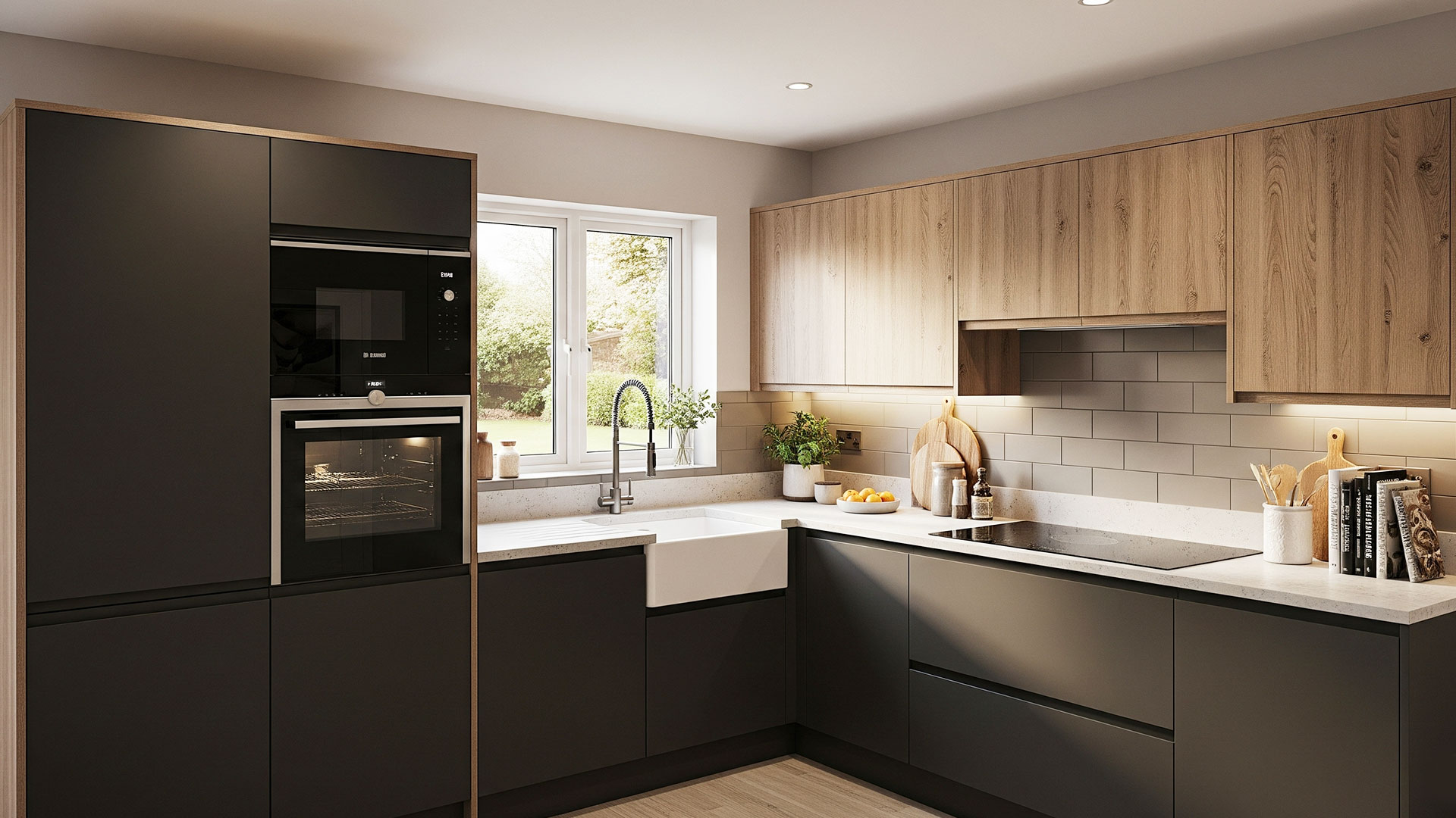 Wooden l shape modular kitchen