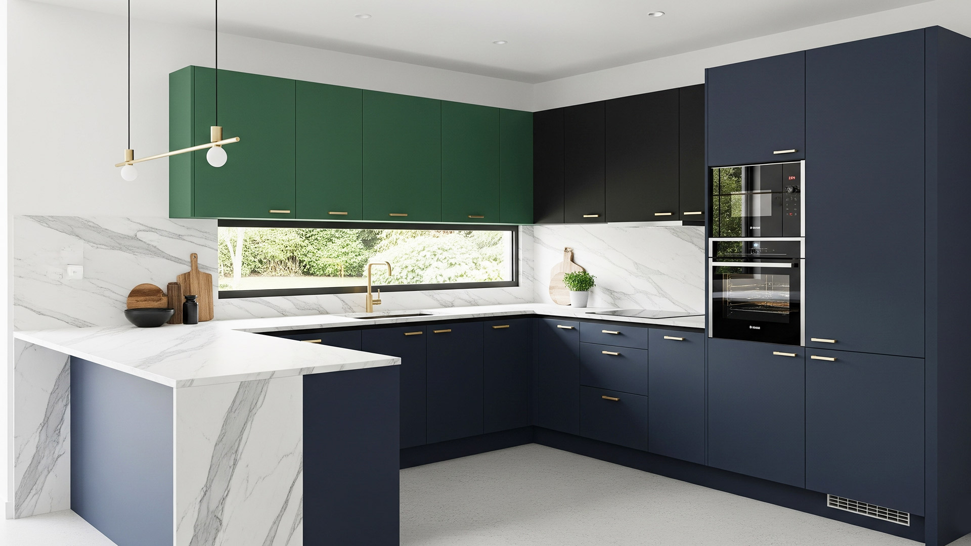 Bold Contrast l shape modular kitchen