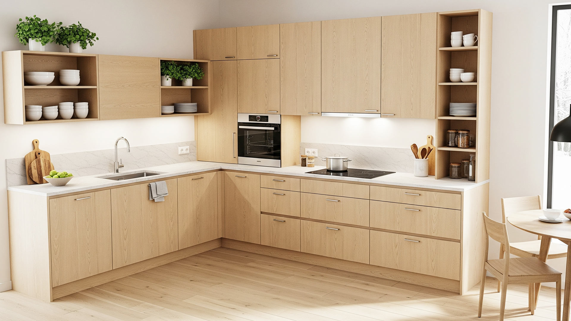 Scandinavian l shape modular kitchen